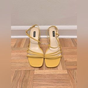 Yellow Braided Strap Kitten Heels